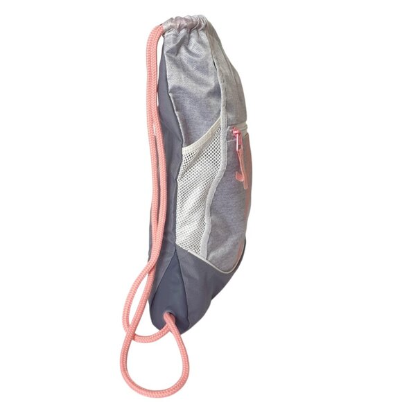 Adidas Alliance Gym Bag Gray Pink Stripes Drawstring Sling Embroidered Zip Pocke - Picture 4 of 6